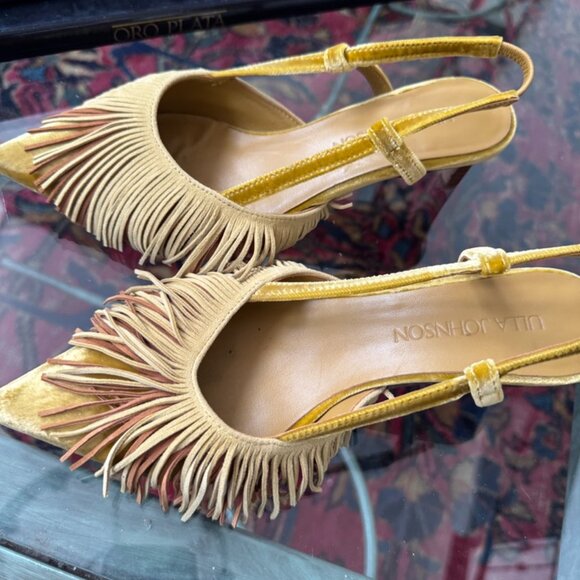 ULLA JOHNSON Women's Shira Fringe Suede Pumps In Yellow Size EU 37 US 6.5 - Picture 3 of 8